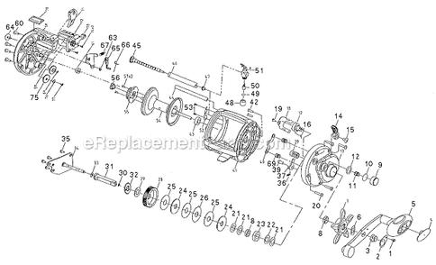 Page A Diagram and Parts List for T15LCL  Shakespeare Baitcast Reels