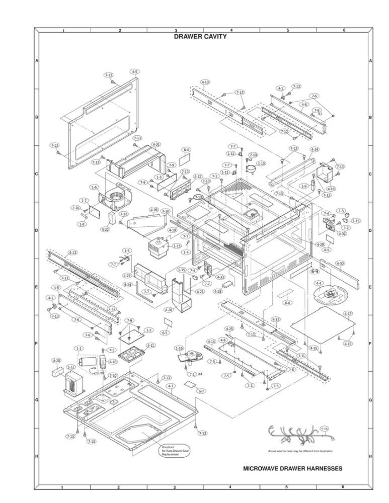 Drawer Cavity Diagram and Parts List for SMD2470ASYD  Sharp Microwave