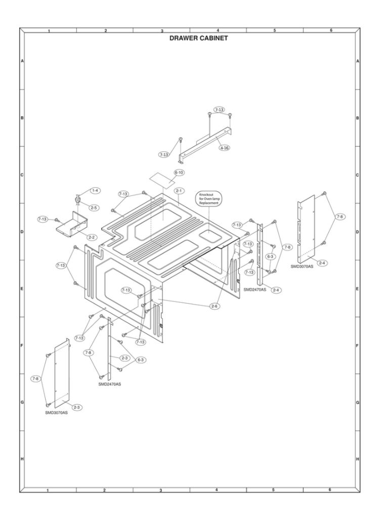 Drawer Cabinet Diagram and Parts List for SMD2470ASYD  Sharp Microwave