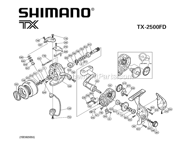 Page A Diagram and Parts List for TX2500FD  Shimano Spinning Reels