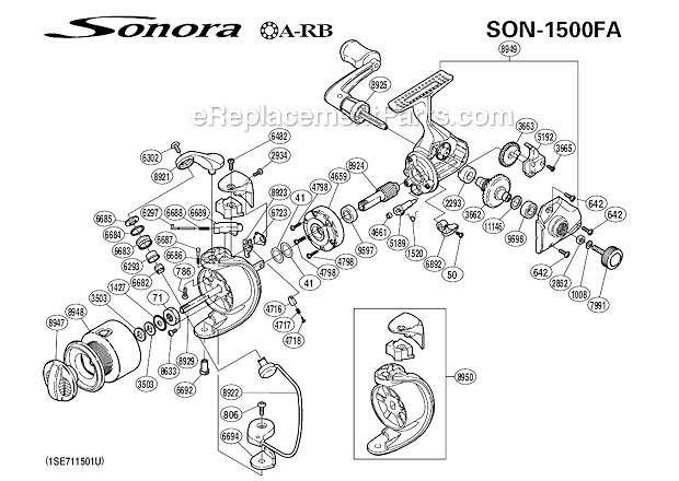 Page A Diagram and Parts List for SON-1500FA  Shimano Spinning Reels