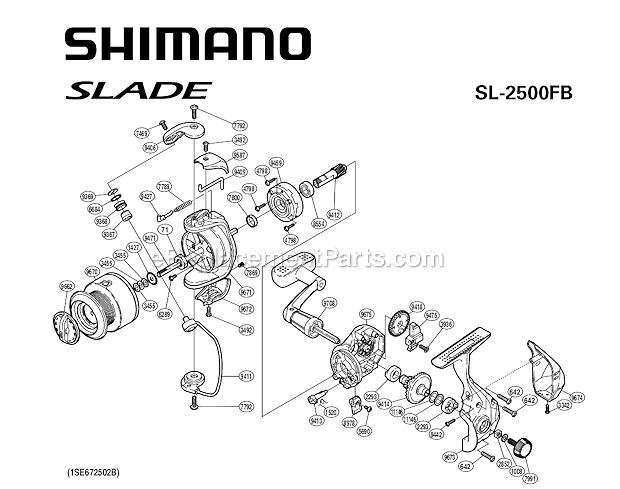 Page A Diagram and Parts List for SL2500FB  Shimano Spinning Reels