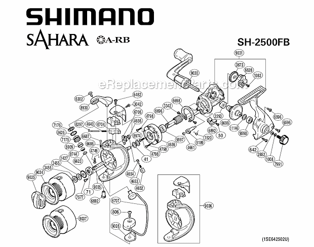 Page A Diagram and Parts List for SH2500FB  Shimano Spinning Reels