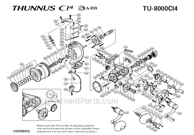Page A Diagram and Parts List for TU-8000CI4  Shimano Spinning Reels