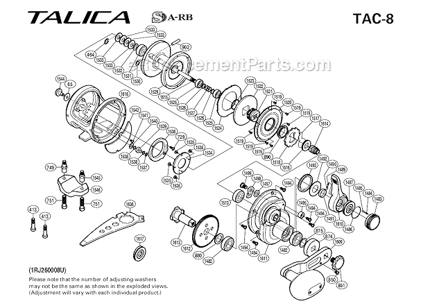Page A Diagram and Parts List for TAC8  Shimano Conventional Reels