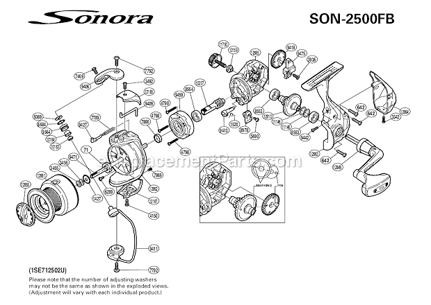 Page A Diagram and Parts List for SON-2500FB  Shimano Spinning Reels