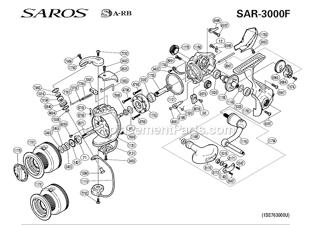 Page A Diagram and Parts List for SAR-3000F  Shimano Spinning Reels