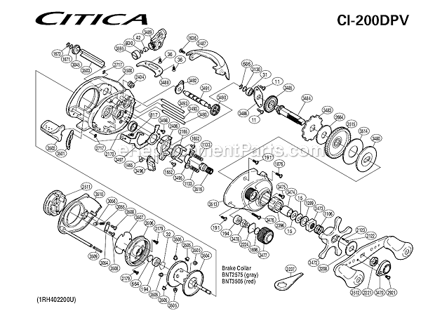Page A Diagram and Parts List for CI200DPV  Shimano Baitcast Reels