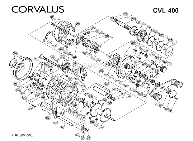 Page A Diagram and Parts List for CVL400  Shimano Baitcast Reels