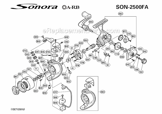 Page A Diagram and Parts List for SON-2500FA  Shimano Spinning Reels