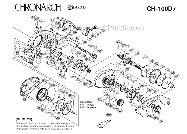 Page A Diagram and Parts List for CH100D7  Shimano Baitcast Reels