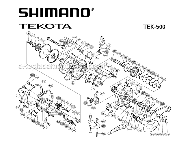 Page A Diagram and Parts List for TEK500  Shimano Conventional Reels