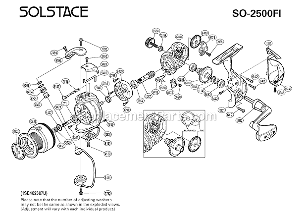 Page A Diagram and Parts List for SO-2500FI  Shimano Spinning Reels