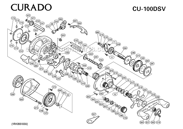 Page A Diagram and Parts List for CU-100DSV  Shimano Baitcast Reels