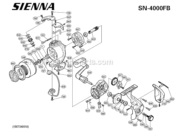 Page A Diagram and Parts List for SN4000FB  Shimano Spinning Reels