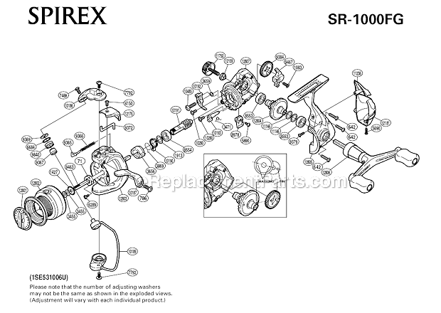 Page A Diagram and Parts List for SR-1000FG  Shimano Spinning Reels