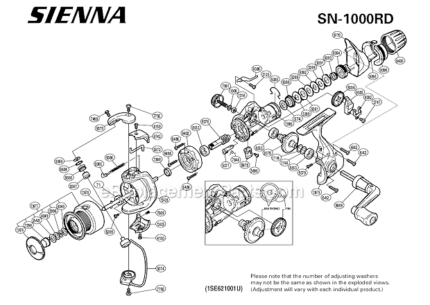 Page A Diagram and Parts List for SN-1000RD  Shimano Spinning Reels