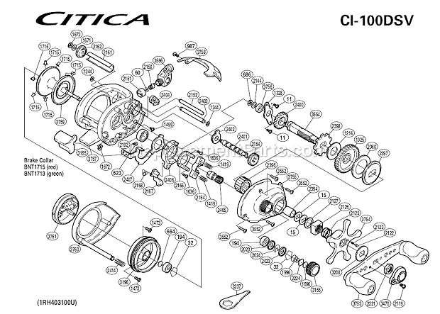 Page A Diagram and Parts List for CI100DSV  Shimano Baitcast Reels