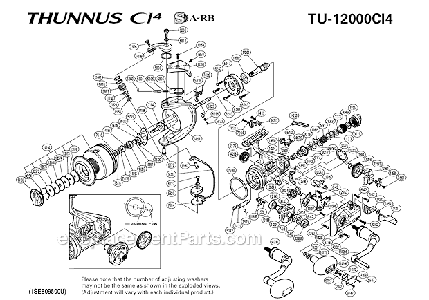 Page A Diagram and Parts List for TU-12000CI4  Shimano Spinning Reels