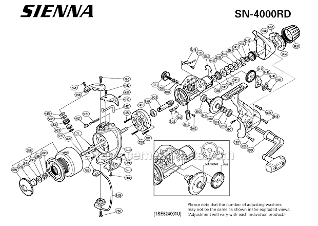 Page A Diagram and Parts List for SN-4000RD  Shimano Spinning Reels