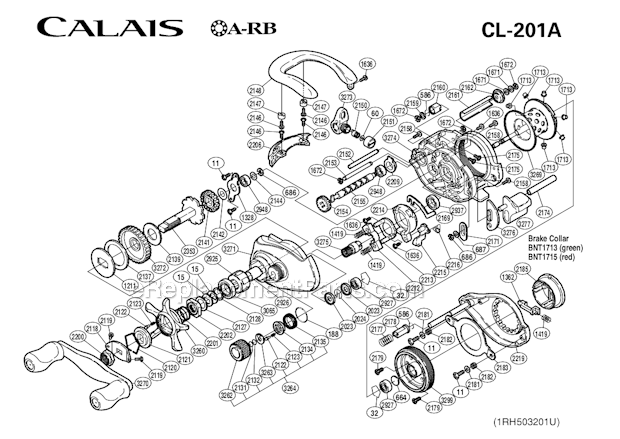 Page A Diagram and Parts List for CL-201A  Shimano Baitcast Reels