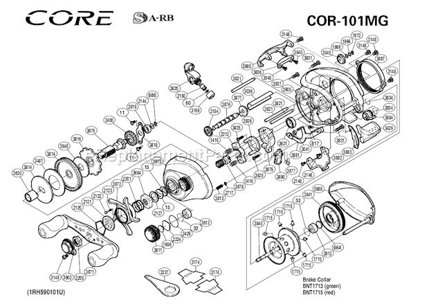 Page A Diagram and Parts List for COR-101MG  Shimano Baitcast Reels