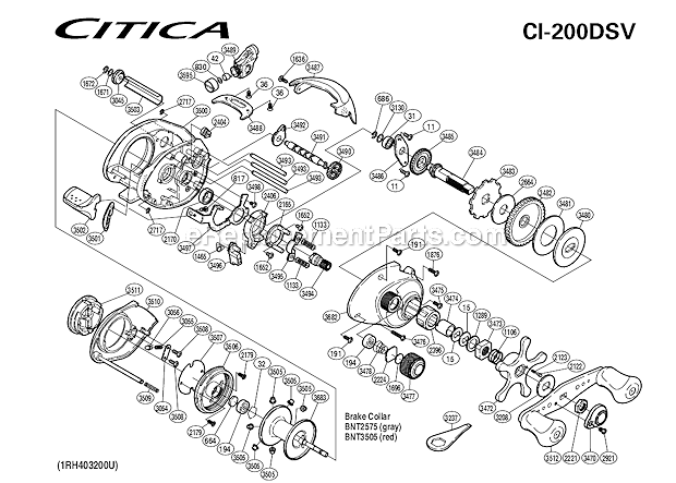 Page A Diagram and Parts List for CI200DSV  Shimano Baitcast Reels