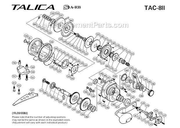 Page A Diagram and Parts List for TAC-8II  Shimano Conventional Reels
