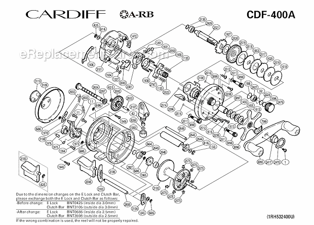 Page A Diagram and Parts List for CDF400A  Shimano Baitcast Reels