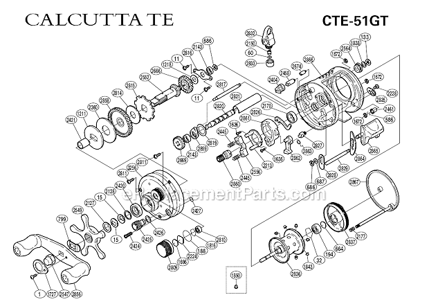 Page A Diagram and Parts List for CTE-51GT  Shimano Baitcast Reels