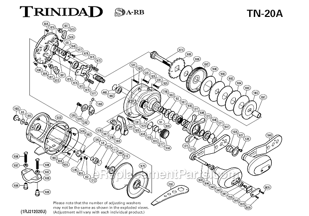 Page A Diagram and Parts List for TN-20A  Shimano Conventional Reels