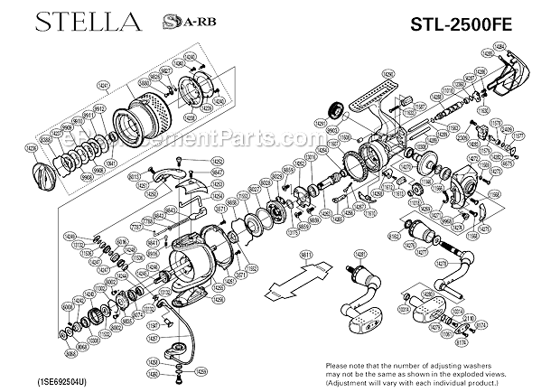 Page A Diagram and Parts List for STL-2500FE  Shimano Spinning Reels