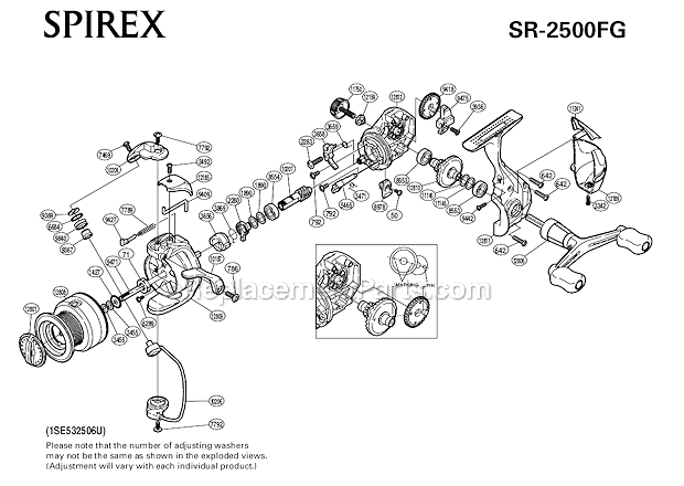 Page A Diagram and Parts List for SR-2500FG  Shimano Spinning Reels