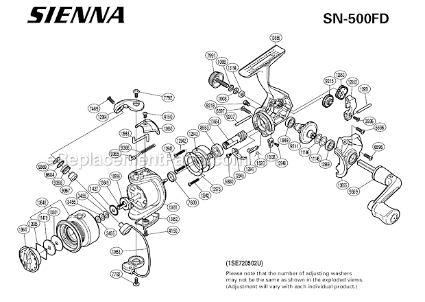 Page A Diagram and Parts List for SN-500FD  Shimano Spinning Reels