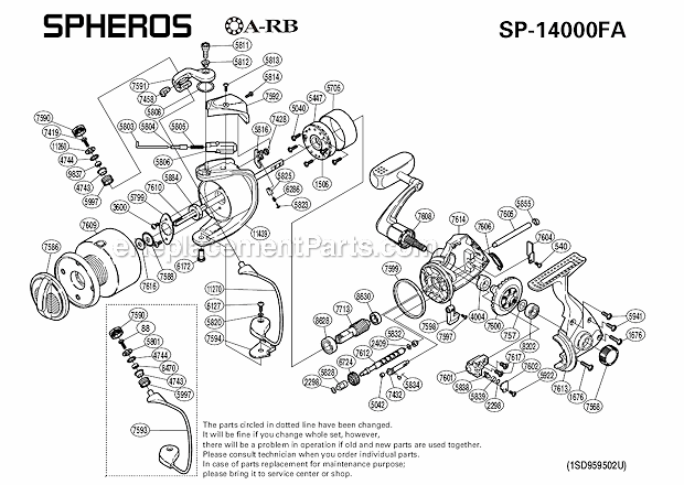 Page A Diagram and Parts List for SP-14000FA  Shimano Spinning Reels