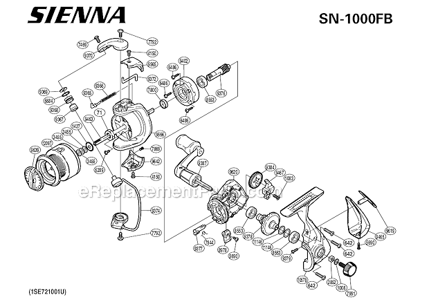Page A Diagram and Parts List for SN-1000FB  Shimano Spinning Reels