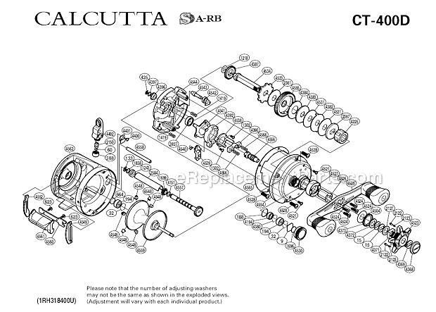 Page A Diagram and Parts List for CT400D  Shimano Baitcast Reels