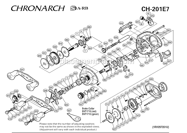 Page A Diagram and Parts List for CH-201E7  Shimano Baitcast Reels
