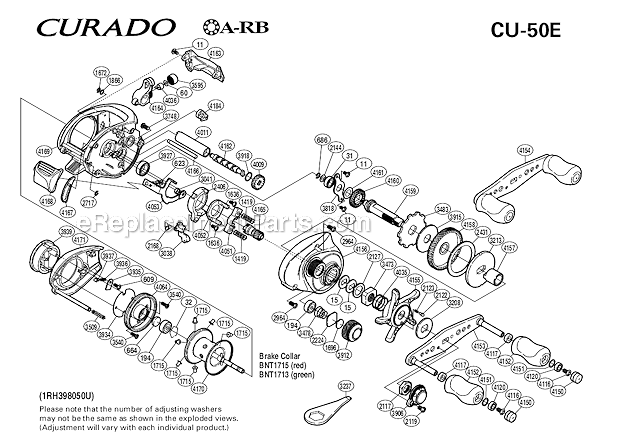 Page A Diagram and Parts List for CU-50E  Shimano Baitcast Reels