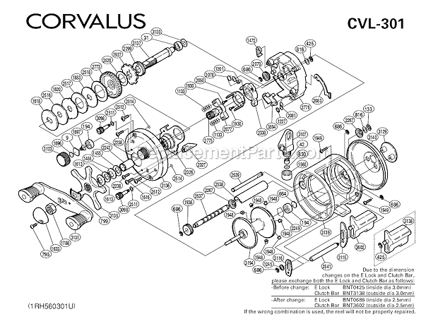 Page A Diagram and Parts List for CVL301  Shimano Baitcast Reels