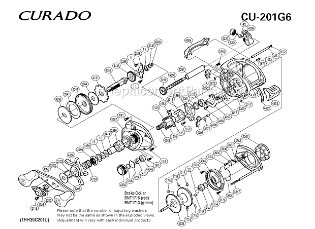 Page A Diagram and Parts List for CU201G6  Shimano Baitcast Reels