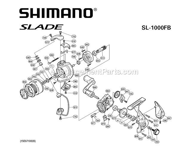 Page A Diagram and Parts List for SL1000FB  Shimano Spinning Reels
