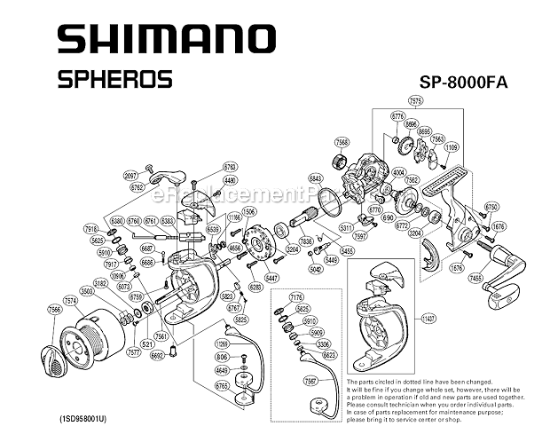 Page A Diagram and Parts List for SP8000FA  Shimano Spinning Reels