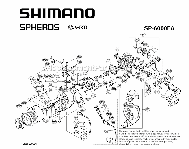 Page A Diagram and Parts List for SP6000FA  Shimano Spinning Reels