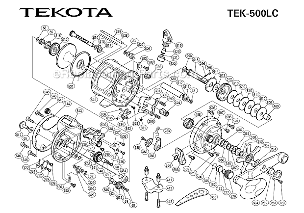 Page A Diagram and Parts List for TEK-500LC  Shimano Conventional Reels