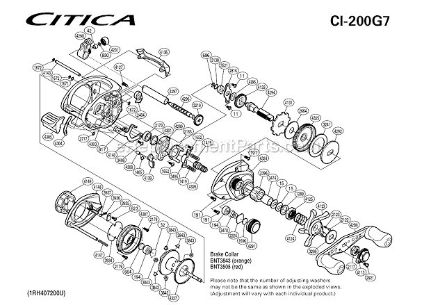 Page A Diagram and Parts List for CI-200G7  Shimano Baitcast Reels