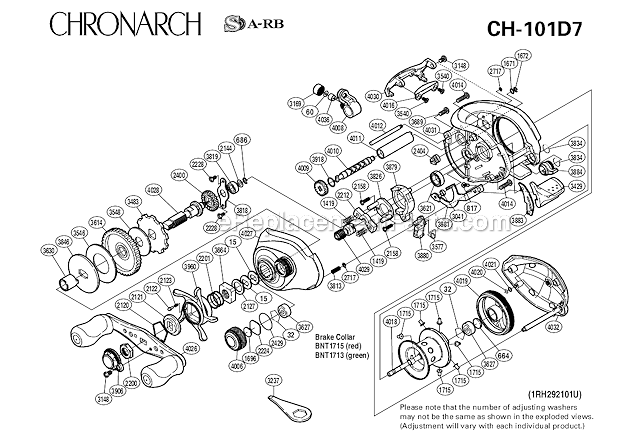 Page A Diagram and Parts List for CH101D7  Shimano Baitcast Reels