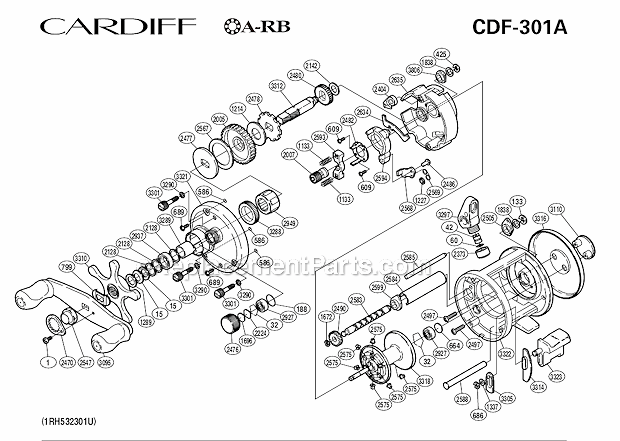 Page A Diagram and Parts List for CDF-301A  Shimano Baitcast Reels