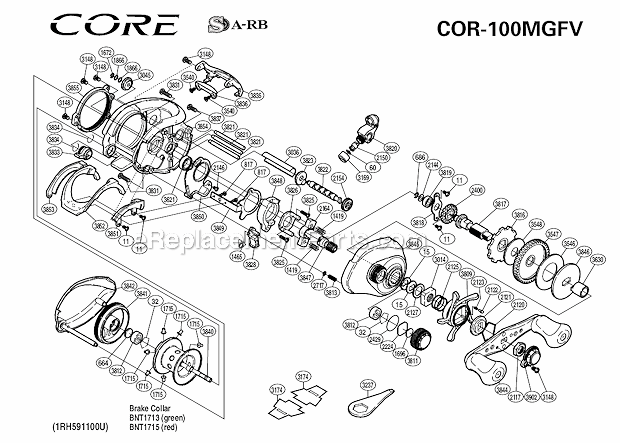 Page A Diagram and Parts List for CORE100MGFV  Shimano Baitcast Reels