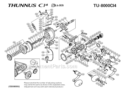 Page A Diagram and Parts List for TU-8000CI4  Shimano Spinning Reels